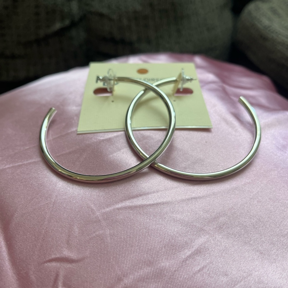 New Directions Shiny Silver 2.25 Hoop Earrings - Picture 2 of 2